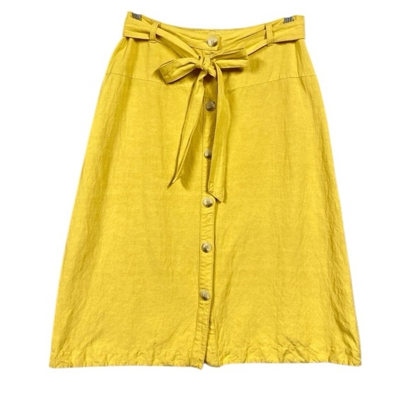 rhythm. Butter Yellow Button Front Linen Blend Skirt Size 6 Lagenlook - Picture 1 of 8